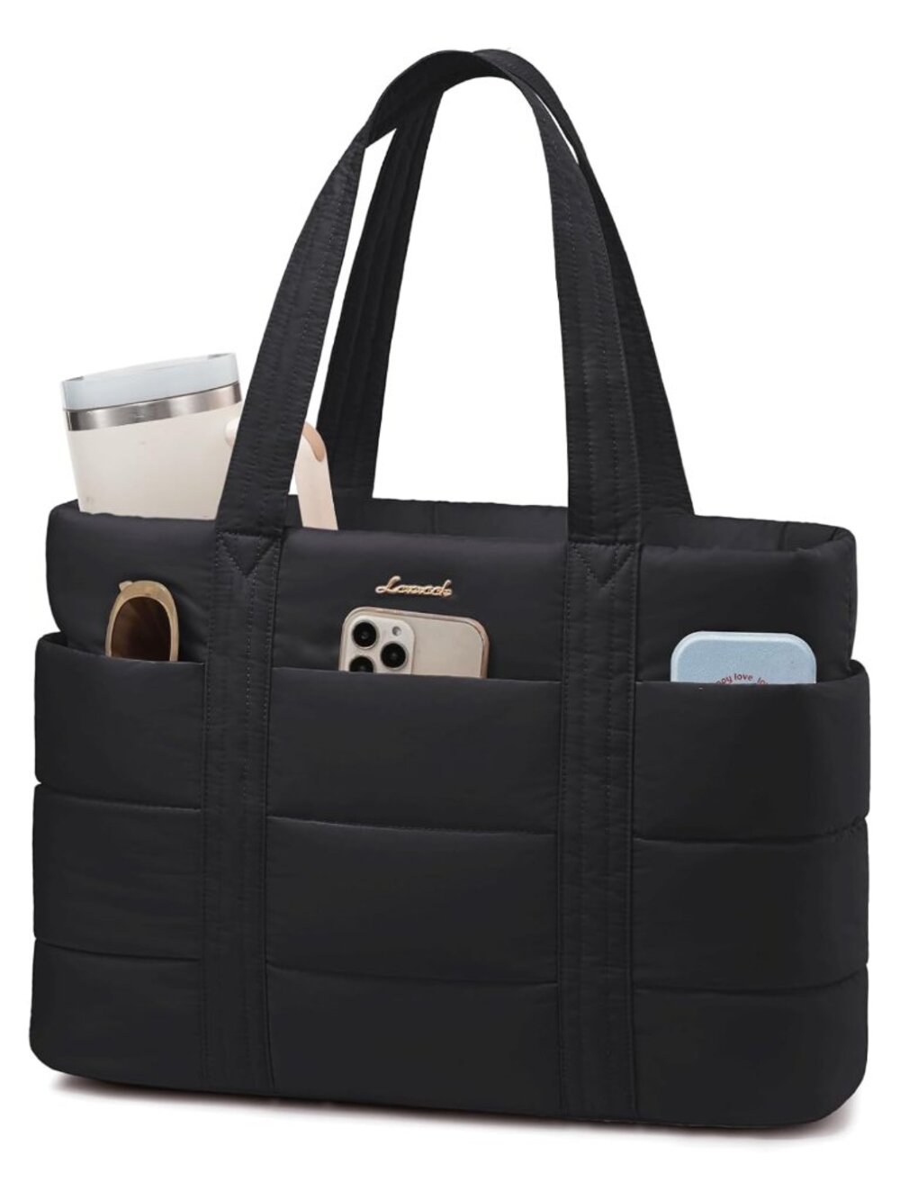 Puffer Laptop Tote Bag Lightweight Travel Shoulder Bag with Zipper